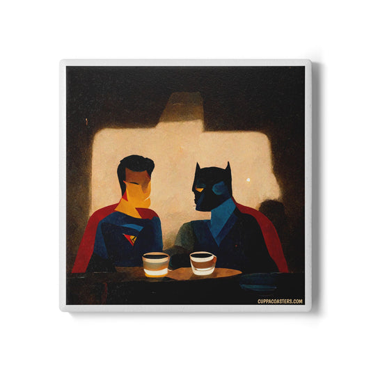 Super Sips Ceramic Coaster – Hero Hangout Edition 🦸‍♂️☕🦇