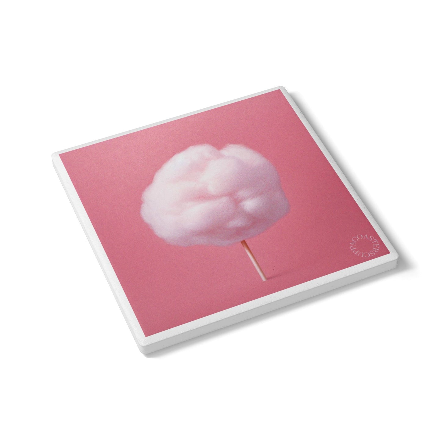 🍭 Candy Cloud Ceramic Coaster – Pink Cotton Candy Minimalist Art
