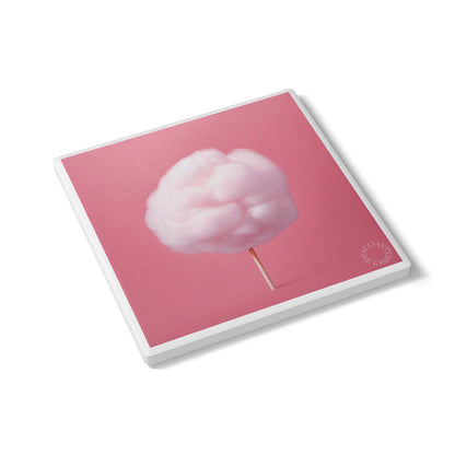 🍭 Candy Cloud Ceramic Coaster – Pink Cotton Candy Minimalist Art
