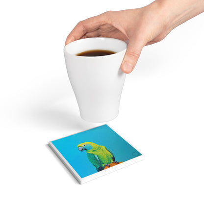 🦜 The Tropical Parrot Ceramic Coaster – Bright & Exotic