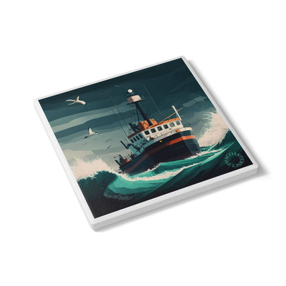 🚢 The North Sea Voyage Ceramic Coaster – Strength & Serenity