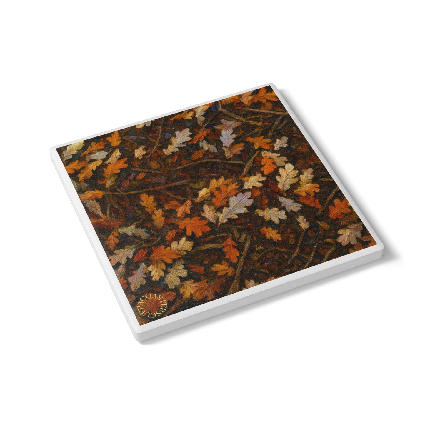 Deep Forest Leaves Ceramic Coaster – Rich Autumn Layers 🍂✨