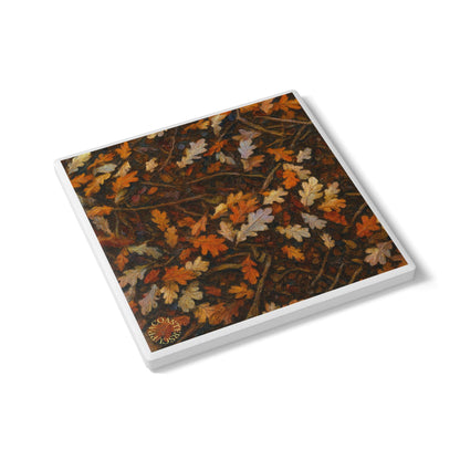 Deep Forest Leaves Ceramic Coaster – Rich Autumn Layers 🍂✨
