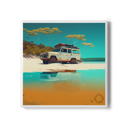 🏝️ Fraser Island Drift Ceramic Coaster – Adventure Meets Calm Horizons 🚙
