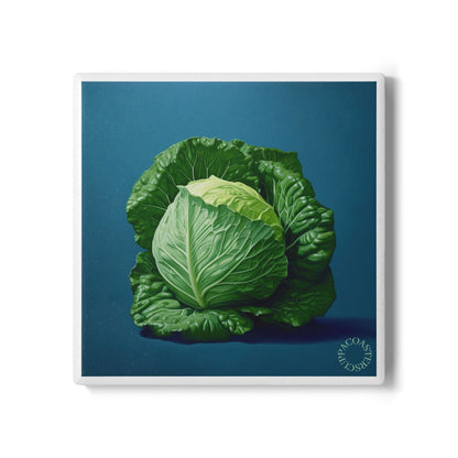 🥬 Green Muse Ceramic Coaster – Bold Cabbage Still Life for Modern Tables