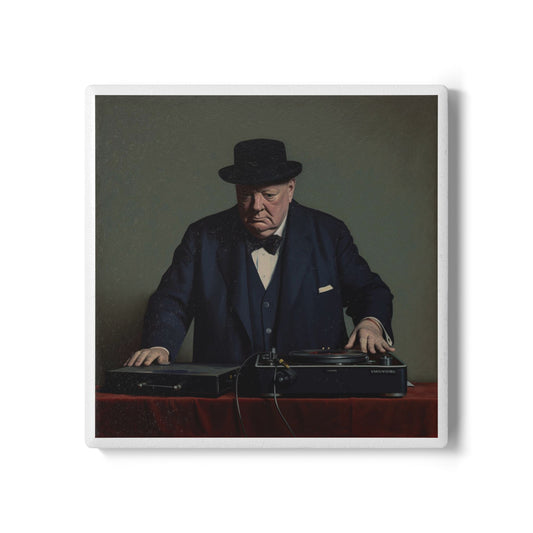 DJ Churchill Ceramic Drinks Coaster – Where History Drops the Beat 🎧🇬🇧