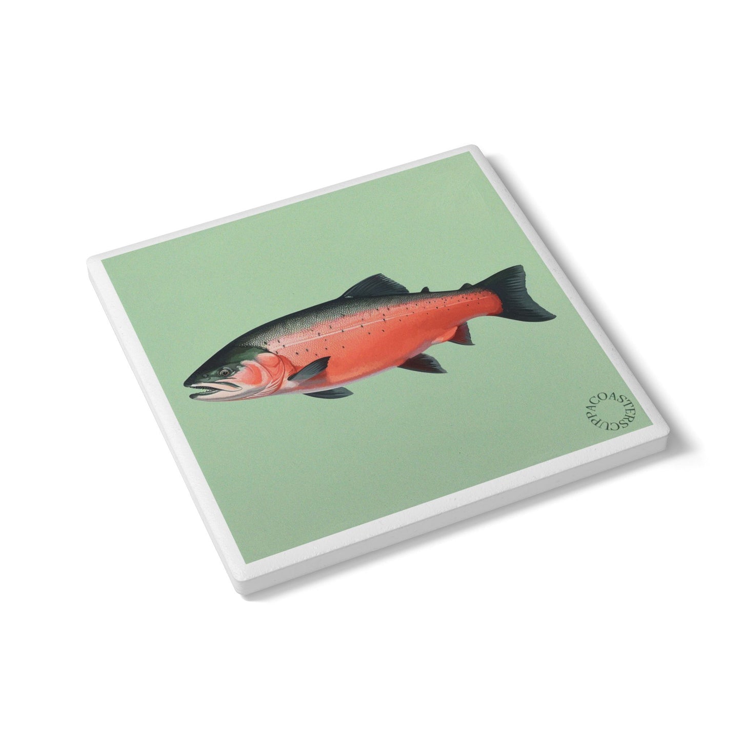 Salmon Splash Ceramic Coaster – Bold Coastal Art for Modern Tables 🐟