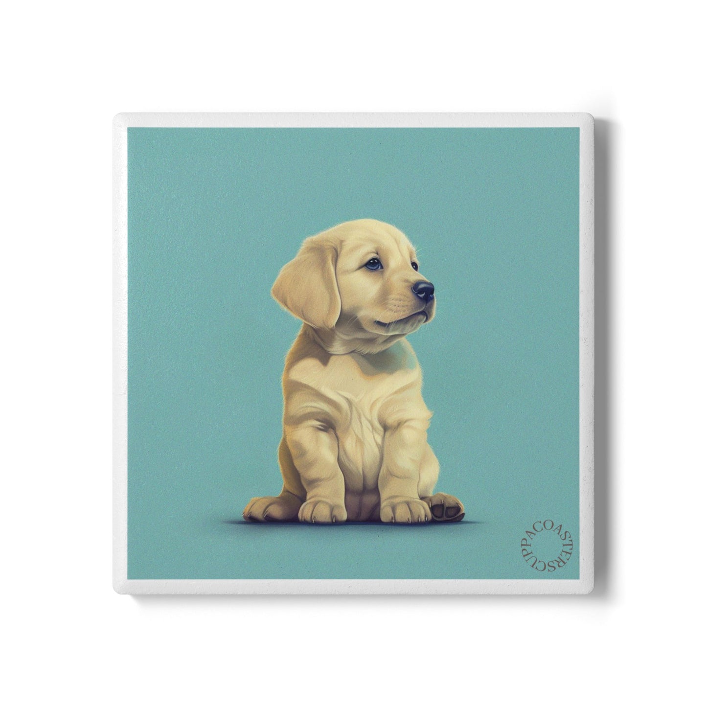 🐶 The Golden Pup Ceramic Coaster – Warmth & Whimsy
