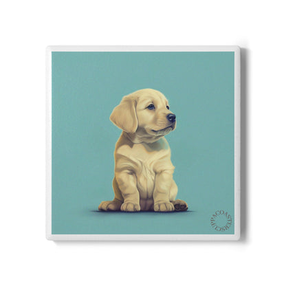 🐶 The Golden Pup Ceramic Coaster – Warmth & Whimsy