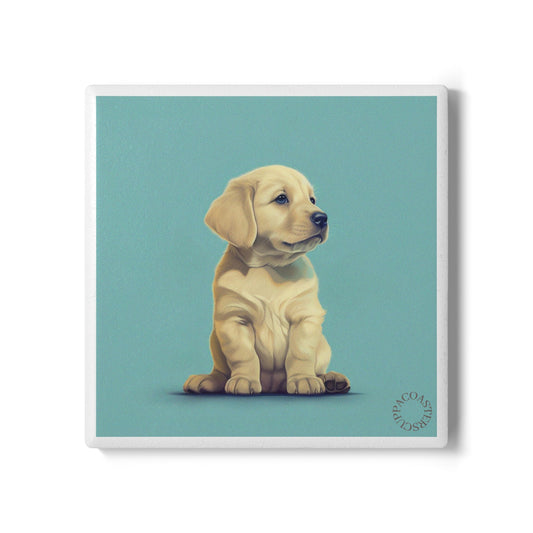 🐶 The Golden Pup Ceramic Coaster – Warmth & Whimsy