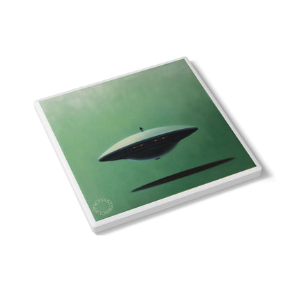 🛸 I Believe Ceramic Coaster – UFO Retro Sci-Fi Art