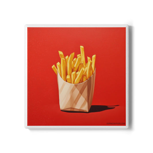 Fries With That – Ceramic Drinks Coaster with Bold French Fry Artwork