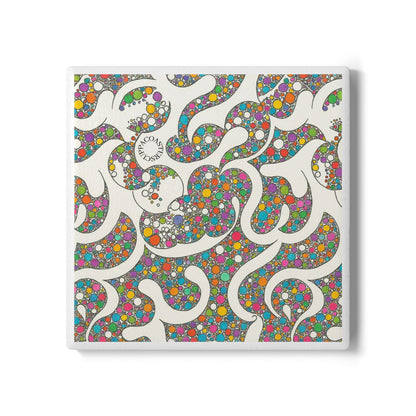 Cosmic Confetti Swirl Ceramic Coaster – Colourful Retro Pop for Playful Spaces 🎉✨