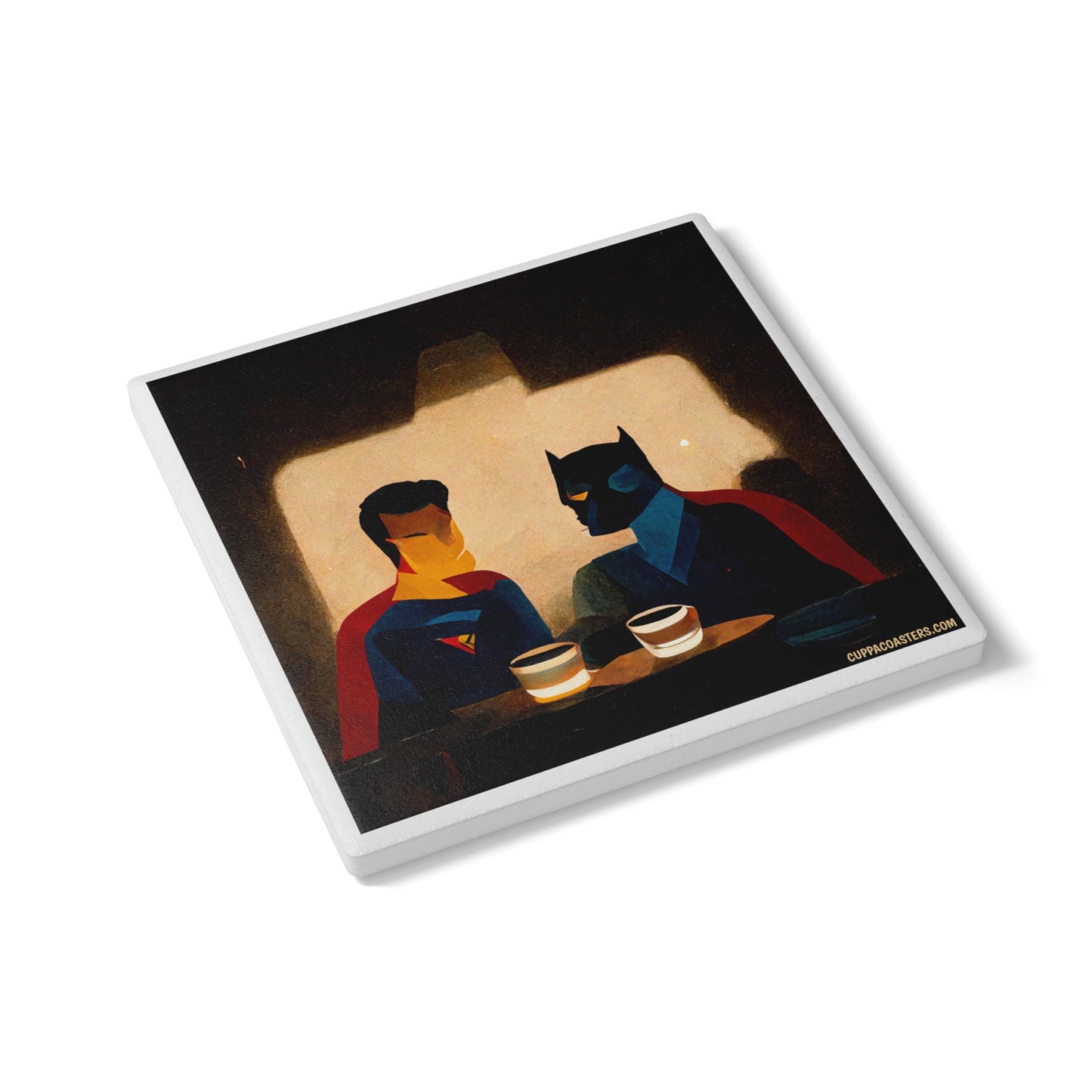 Super Sips Ceramic Coaster – Hero Hangout Edition 🦸‍♂️☕🦇