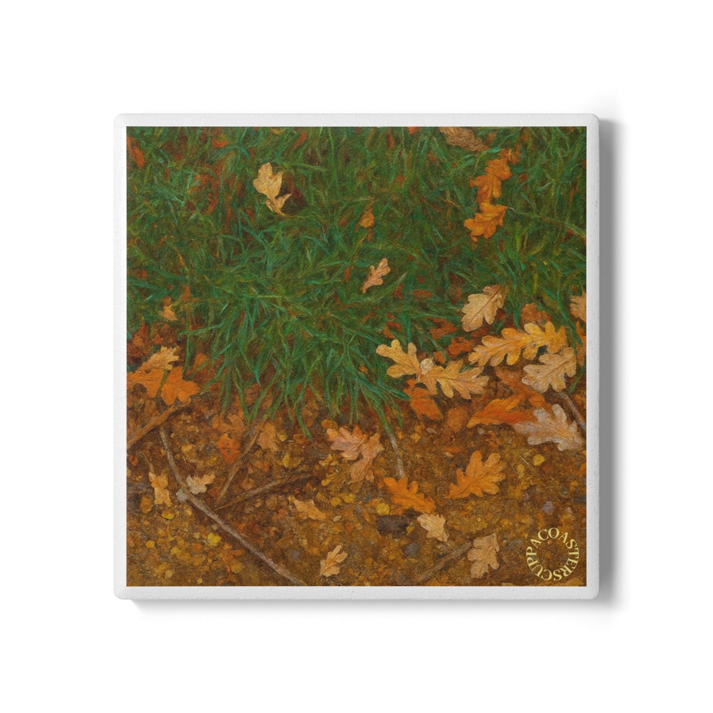 Forest Floor Daydream Ceramic Coaster – Autumn Leaves & Woodland Calm 🌿🍂