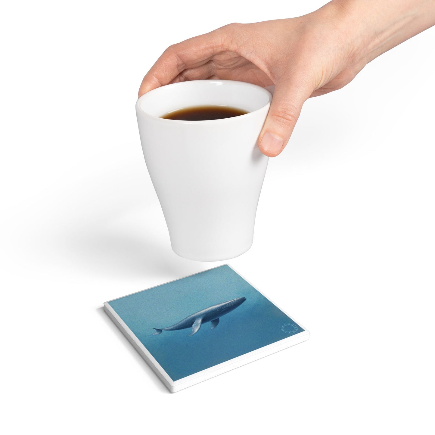 🐋 Blue Depths Ceramic Coaster – Tranquil Whale Ocean Art
