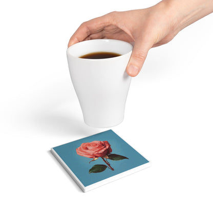Rose Ceramic Coaster – Elegant Floral Gift