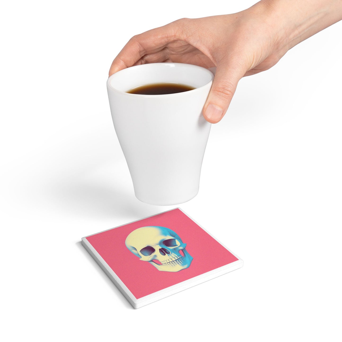 Pop Art Skull Ceramic Coaster – Edgy Retro Gift