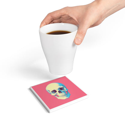 Pop Art Skull Ceramic Coaster – Edgy Retro Gift