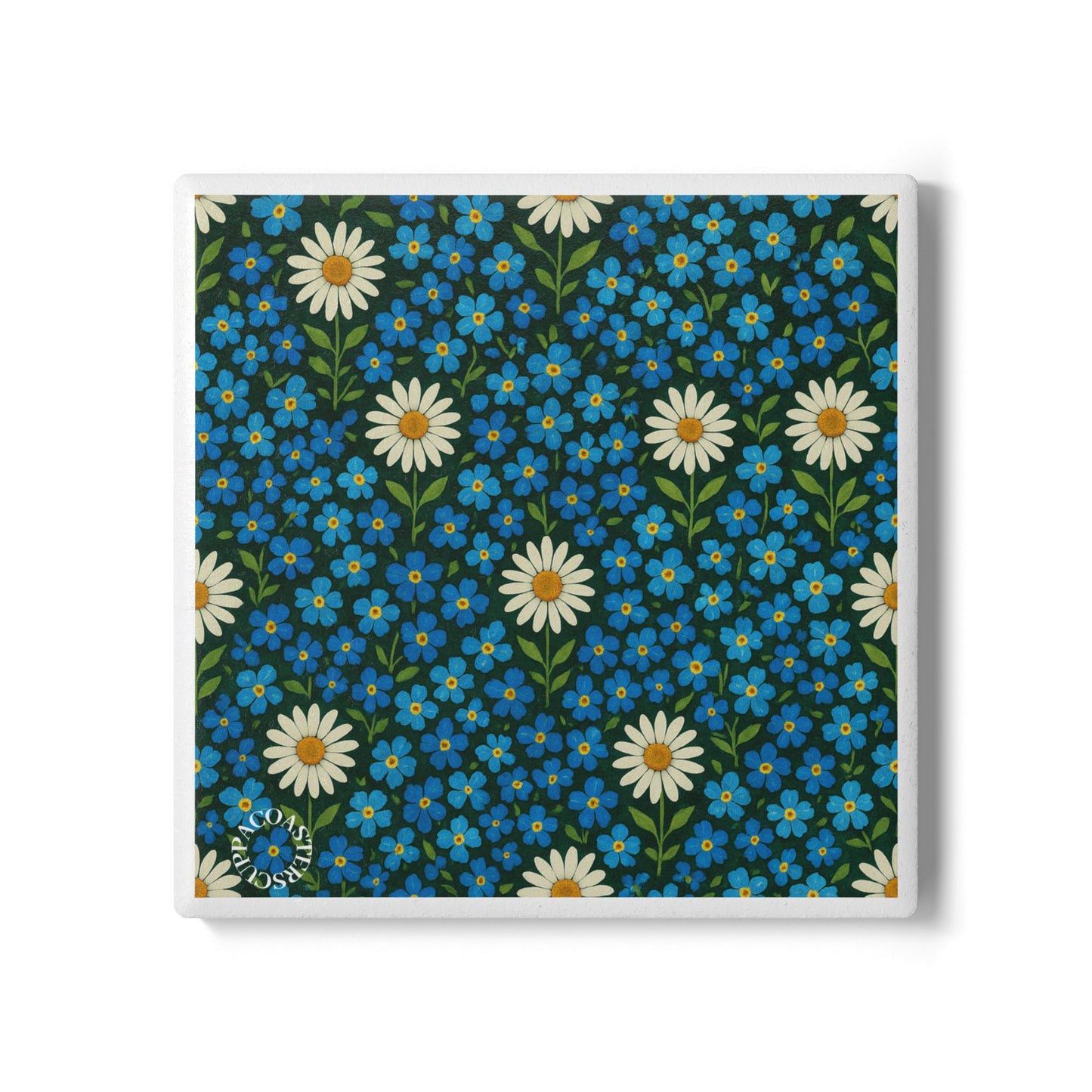 Midnight Meadow Ceramic Coaster – Blue Blossoms for Bright, Happy Tables 🌼💙