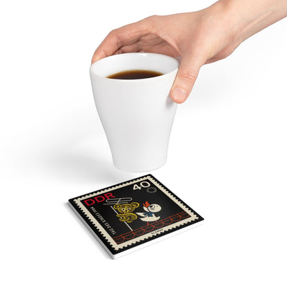📮 DDR 1964 Stamp Ceramic Coaster – Kinderpost