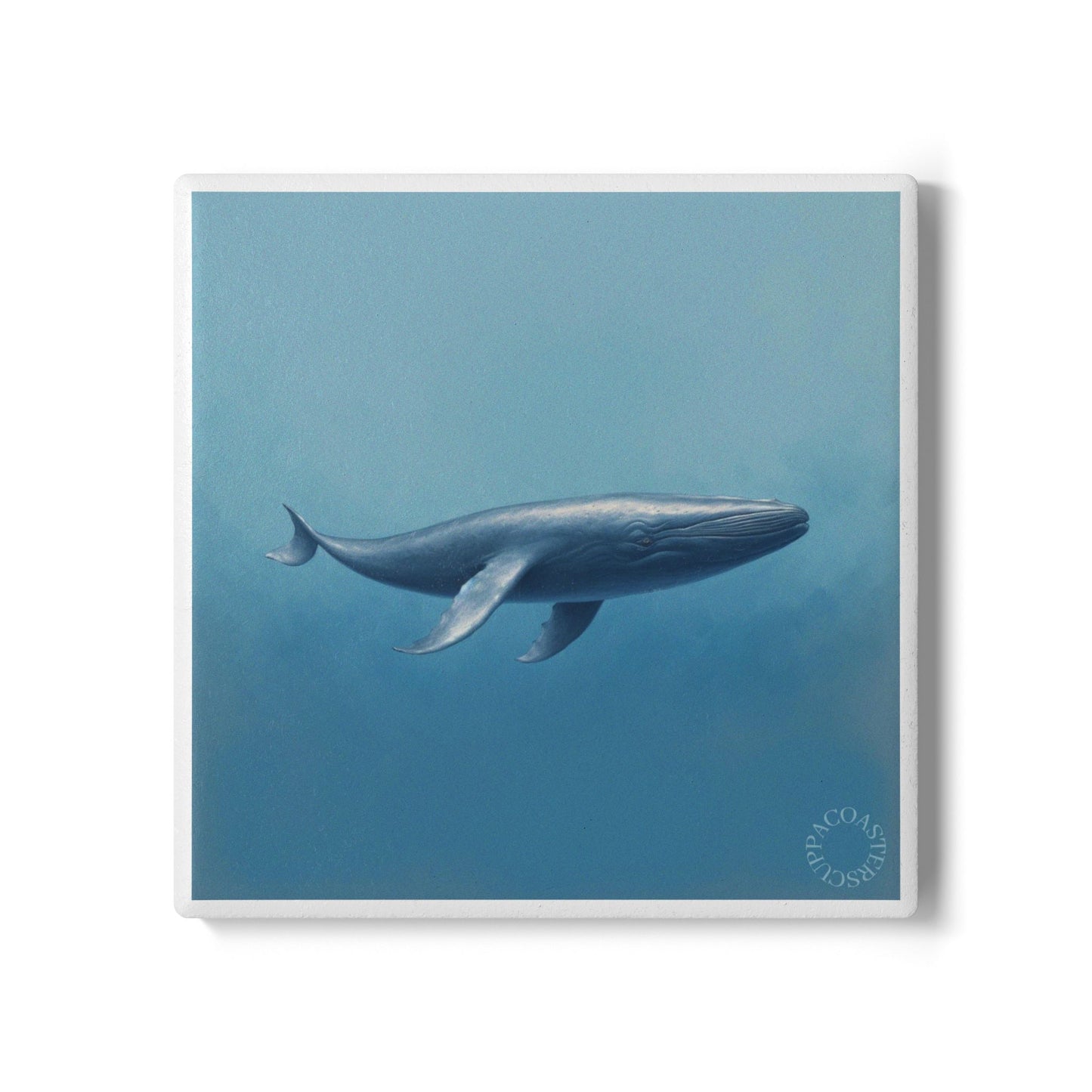🐋 Blue Depths Ceramic Coaster – Tranquil Whale Ocean Art