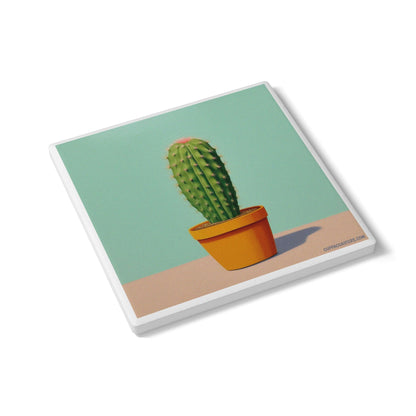 Cactus Pop Ceramic Coaster – Desert Chic Edition 🌵🟦