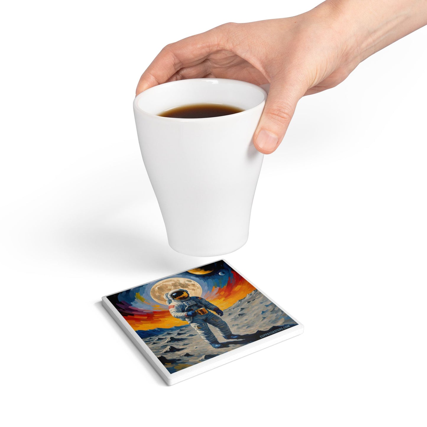 Astronaut & Moon Ceramic Coaster – Distant World Edition 🌌