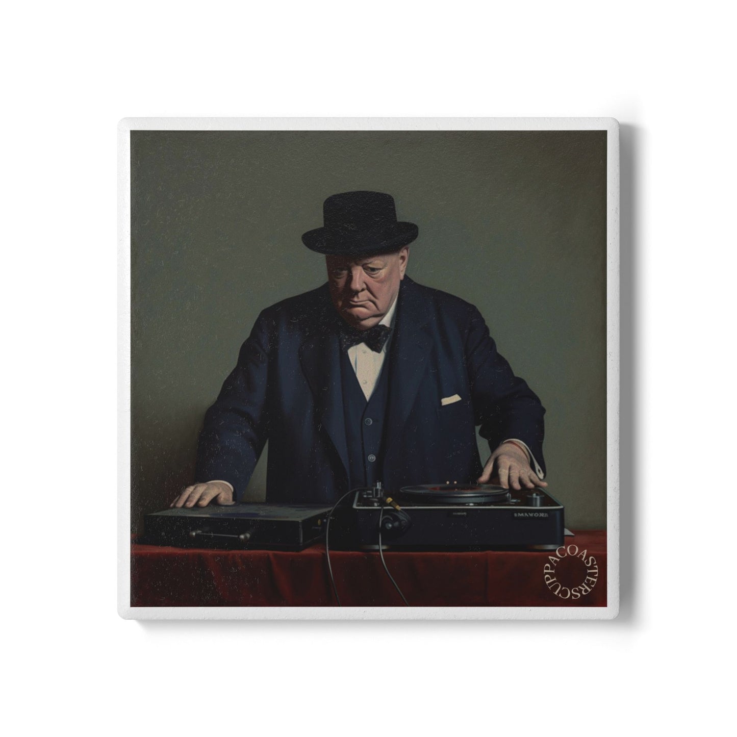 🎧 DJ Churchill Ceramic Coaster – Vintage Meets Vinyl Edition