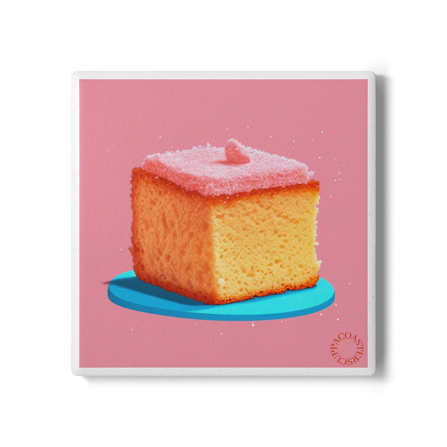 🍰 The Pink Sponge Cake Ceramic Coaster – Retro & Sweet