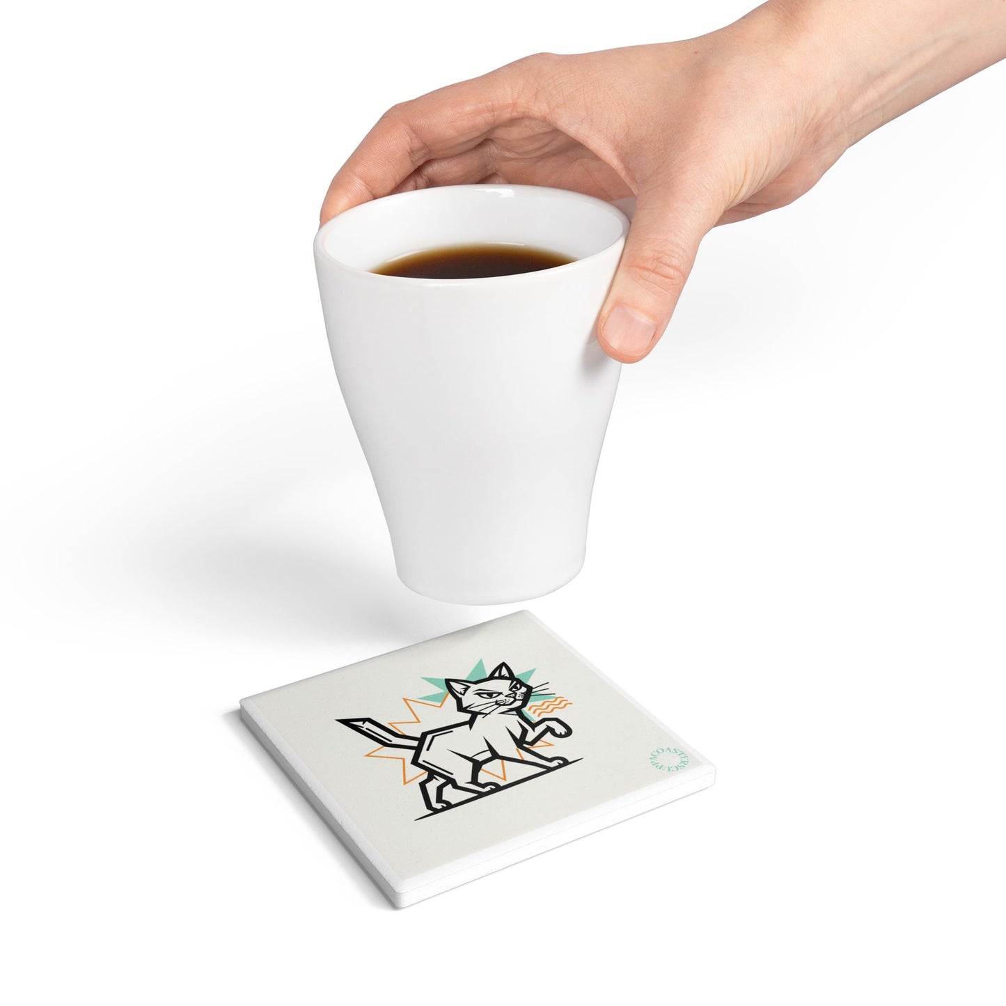 🐾 Attitude Cat Ceramic Coaster – Retro Graphic Feline Design
