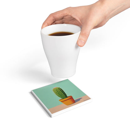 Cactus Pop Ceramic Coaster – Desert Chic Edition 🌵🟦