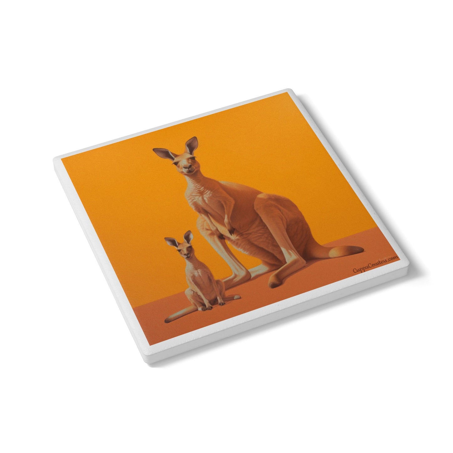 Kangaroo Family Coaster – Australian Wildlife Art Ceramic & Cork