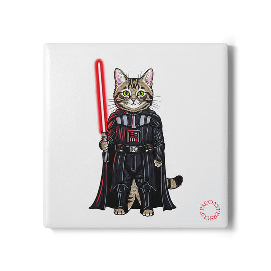 😼 Cat Vader Ceramic Coaster – Galactic Feline Force Edition