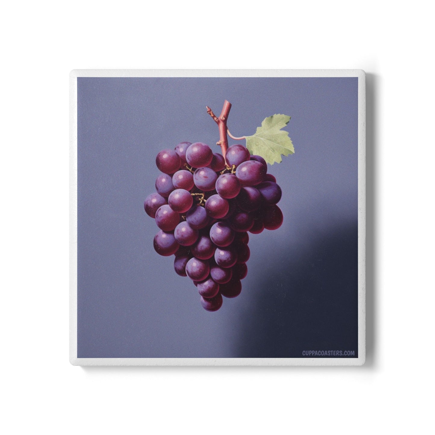 ‘Vine Time’ Ceramic Drinks Coaster – Rich Purple Grapes on Cork-Backed Tile