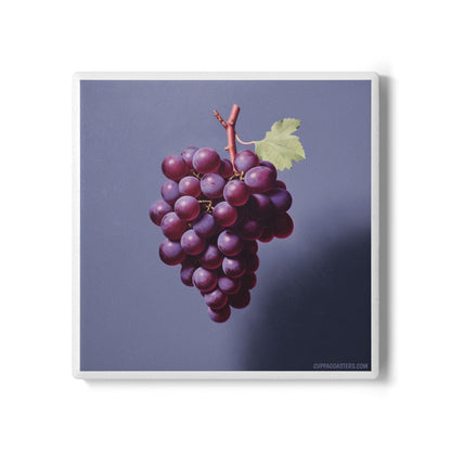 ‘Vine Time’ Ceramic Drinks Coaster – Rich Purple Grapes on Cork-Backed Tile