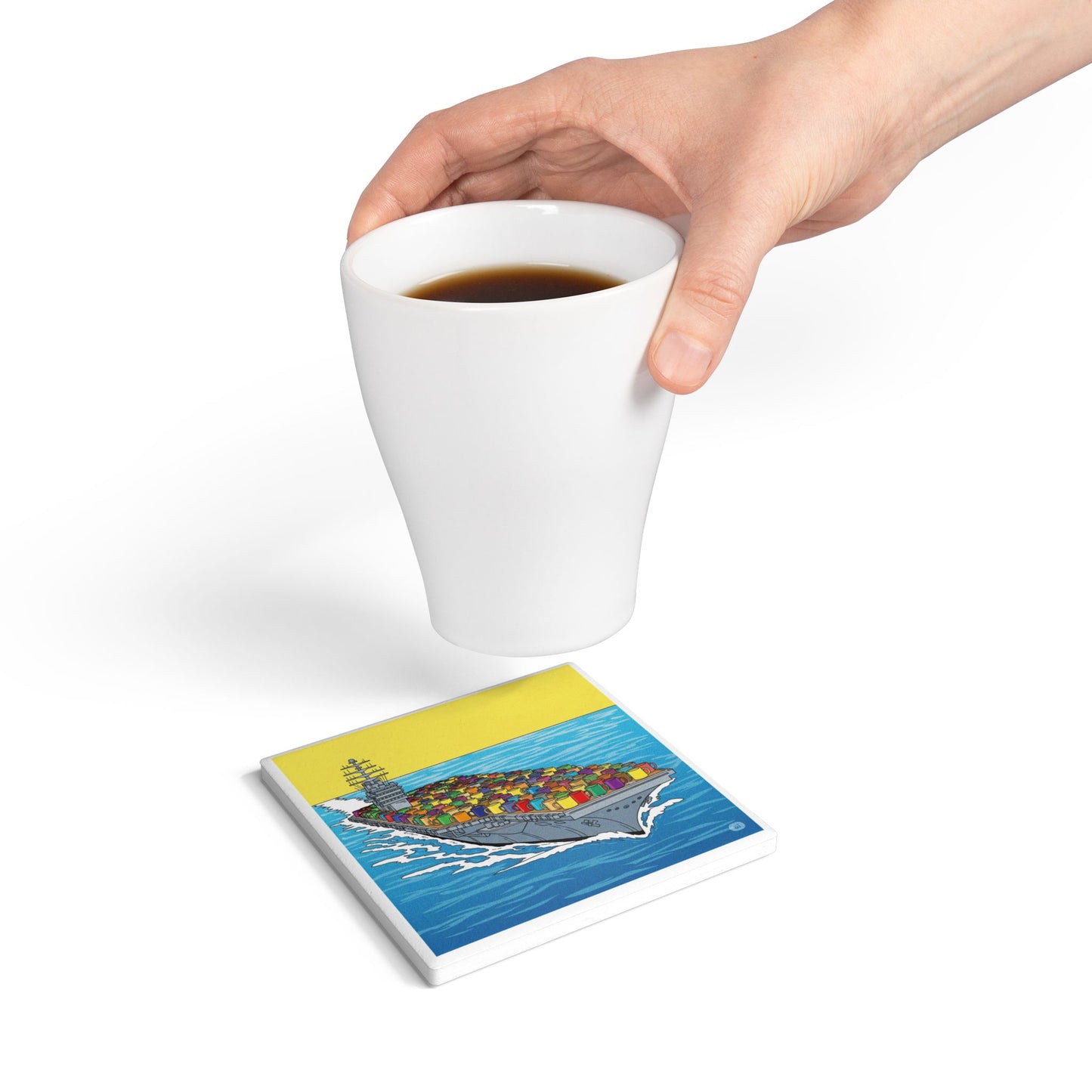 Cuppa Carrier Ceramic Drinks Coaster – Pop Art Mug Ship Design