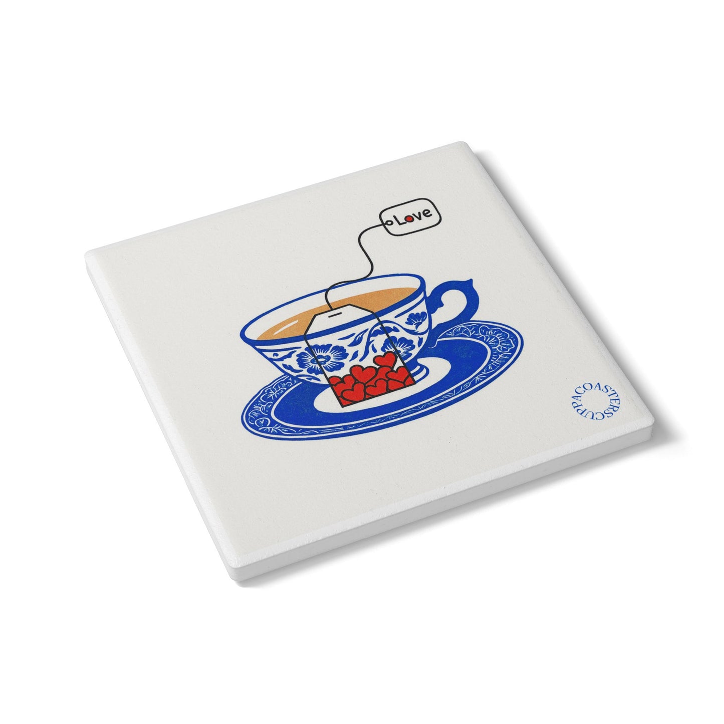 💙 “Cup of Love” Ceramic Coaster – Where Tea Meets Heartfelt Charm