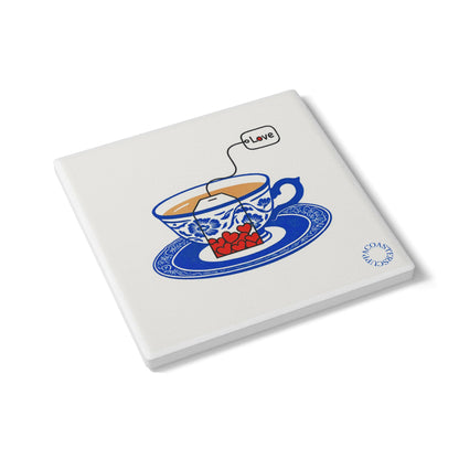 💙 “Cup of Love” Ceramic Coaster – Where Tea Meets Heartfelt Charm