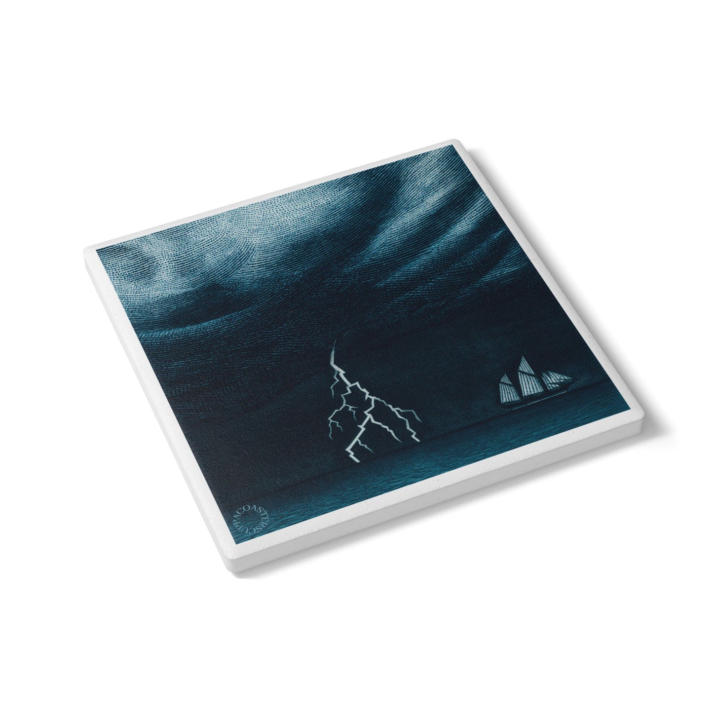 ⚡ Tempest Voyage Ceramic Coaster – Storm and Sea Minimalist Art
