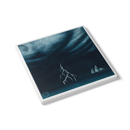 ⚡ Tempest Voyage Ceramic Coaster – Storm and Sea Minimalist Art