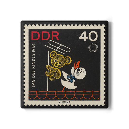 📮 DDR 1964 Stamp Ceramic Coaster – Kinderpost