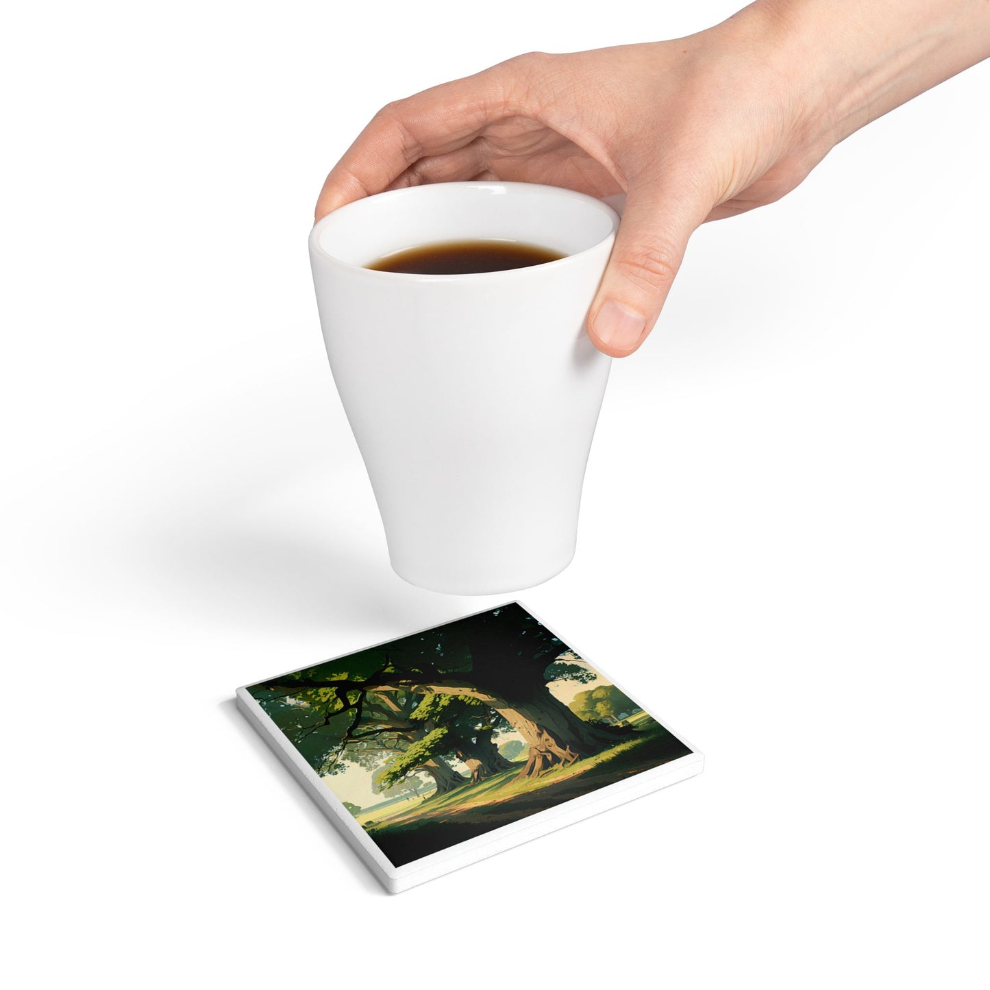 Oak Tree Ceramic Coaster – Rustic Woodland Gift