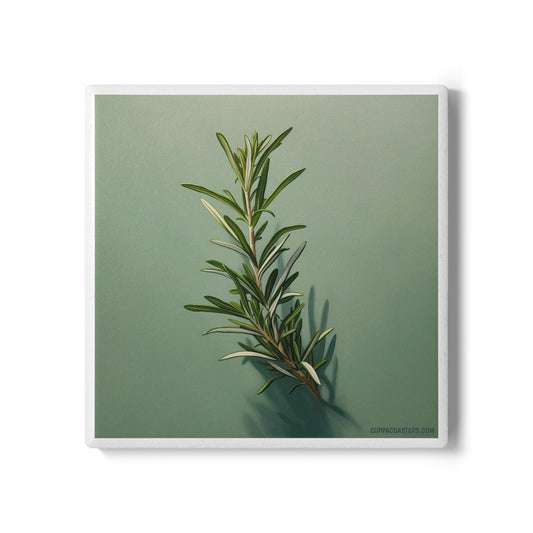 ‘Rosemary Revival’ Ceramic Drinks Coaster – Minimal Herb Art with Cork Backing