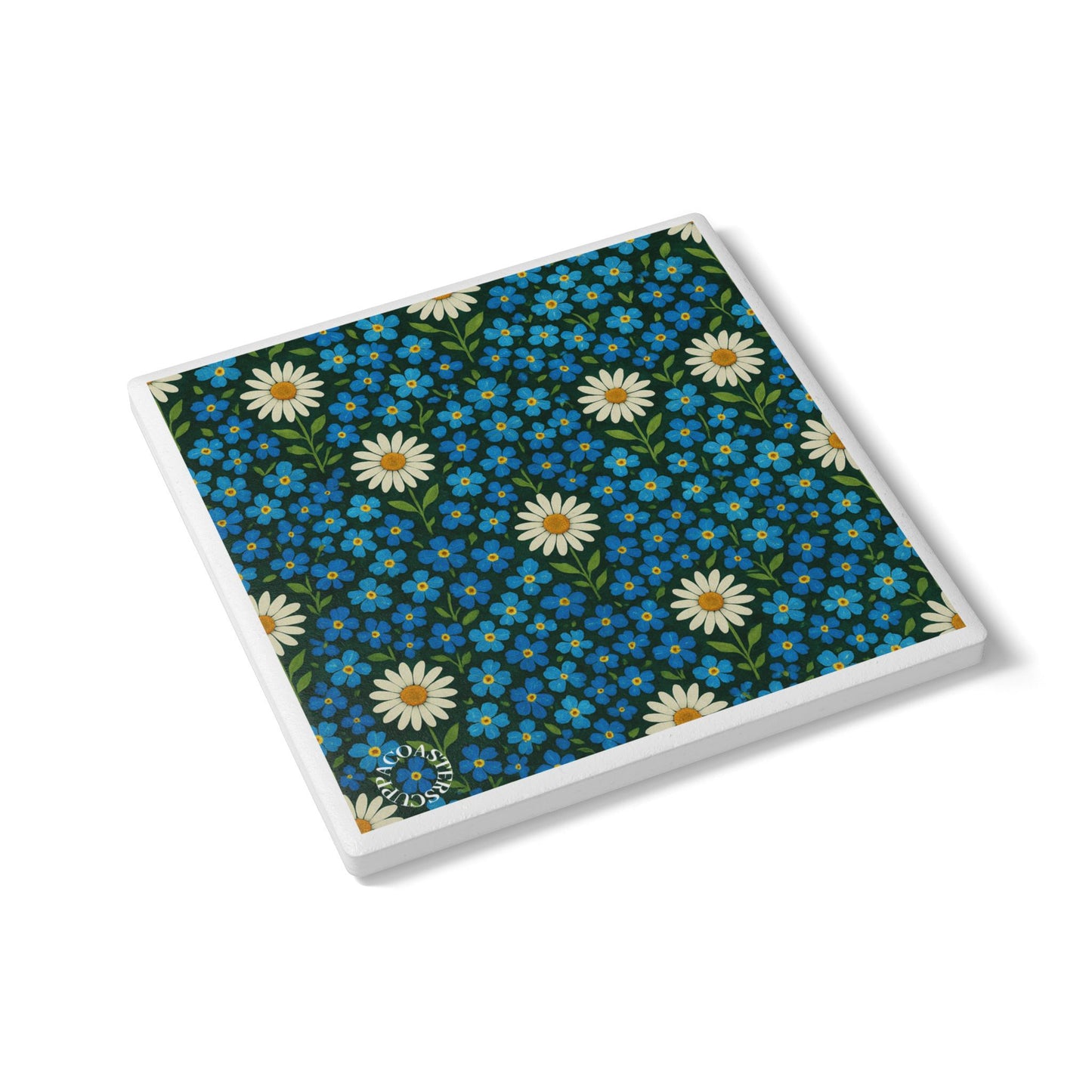 Midnight Meadow Ceramic Coaster – Blue Blossoms for Bright, Happy Tables 🌼💙