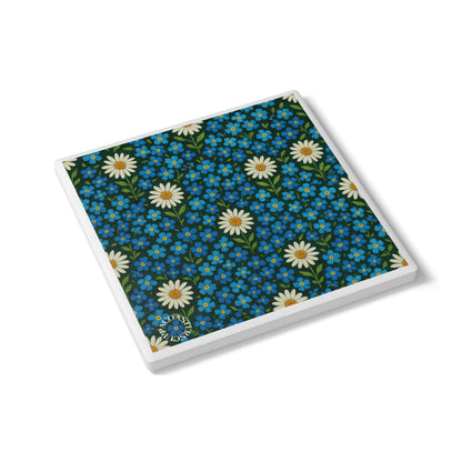 Midnight Meadow Ceramic Coaster – Blue Blossoms for Bright, Happy Tables 🌼💙