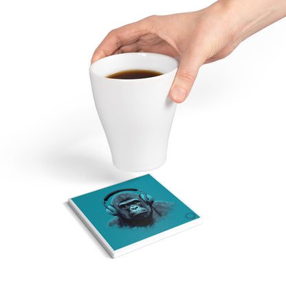 🎧 Cool Gorilla Ceramic Coaster – Headphones Edition