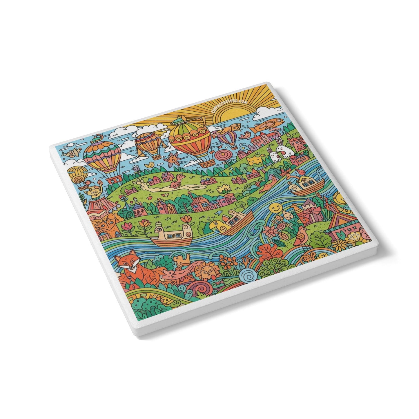 Whimsy Heights Ceramic Coaster – A World of Wonder in Every Sip 🎨🎈