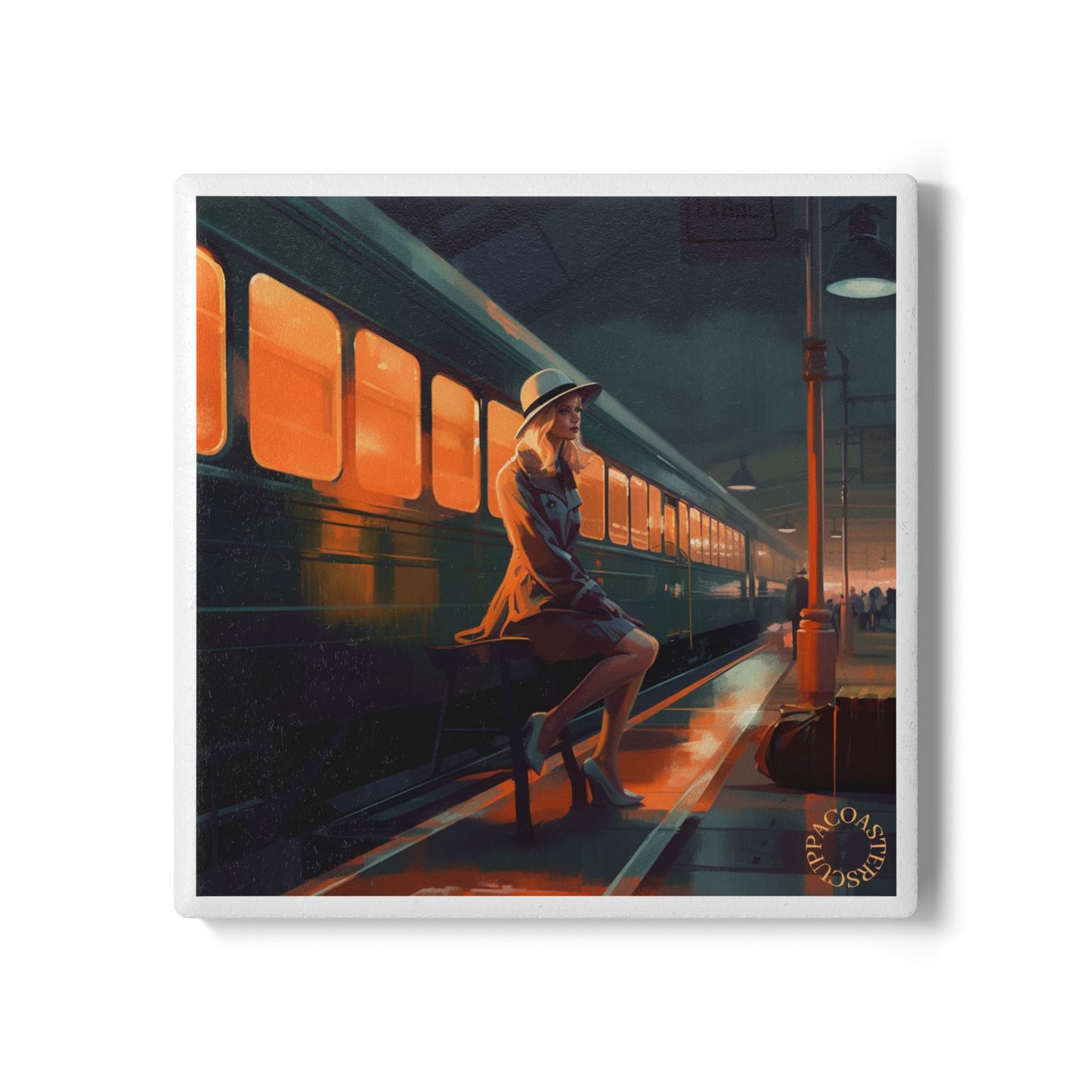 🚉 Midnight Departure Ceramic Coaster – The Waiting Hour
