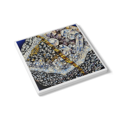 Crystal Grid Ceramic Coaster – Geometry, Glamour & Good Vibes 🔮✨